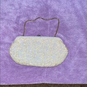 Elegant White Beaded Clutch